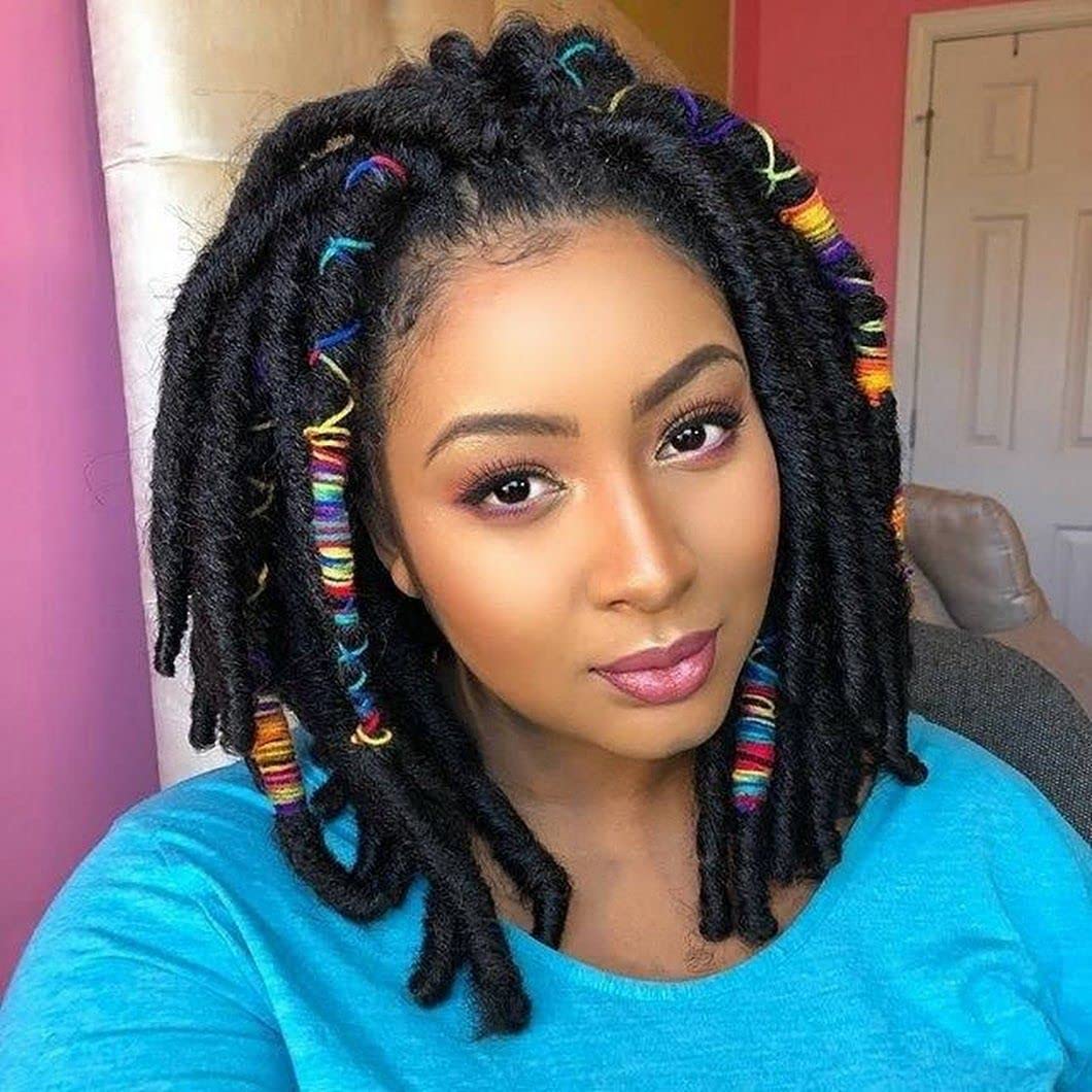 HANNE Short Dreadlock Wigs For Black Women and Men Faux Locs Crochet Twist Braids Glueless None Lace Synthetic Wig African American Wigs (Natural Black)