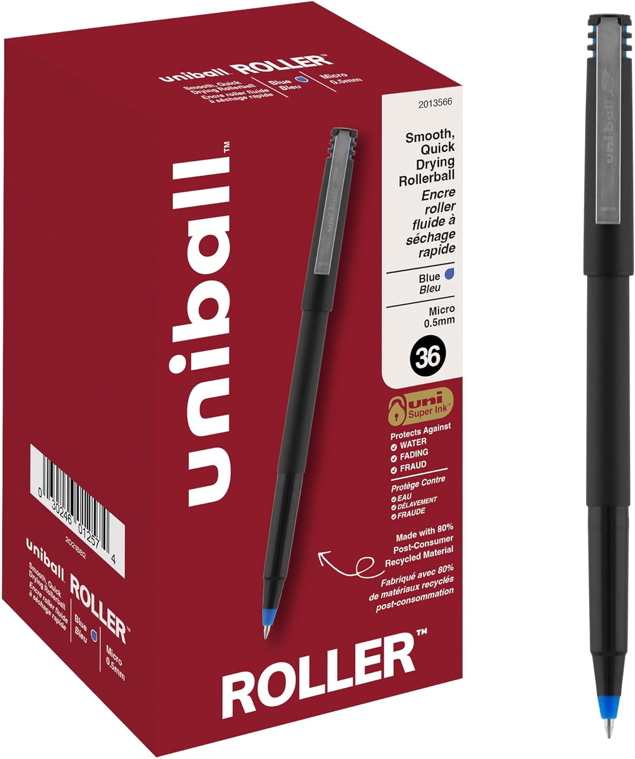 uniball Roller Rollerball Pens, Micro Point (0.5mm), Blue, 72 Pack