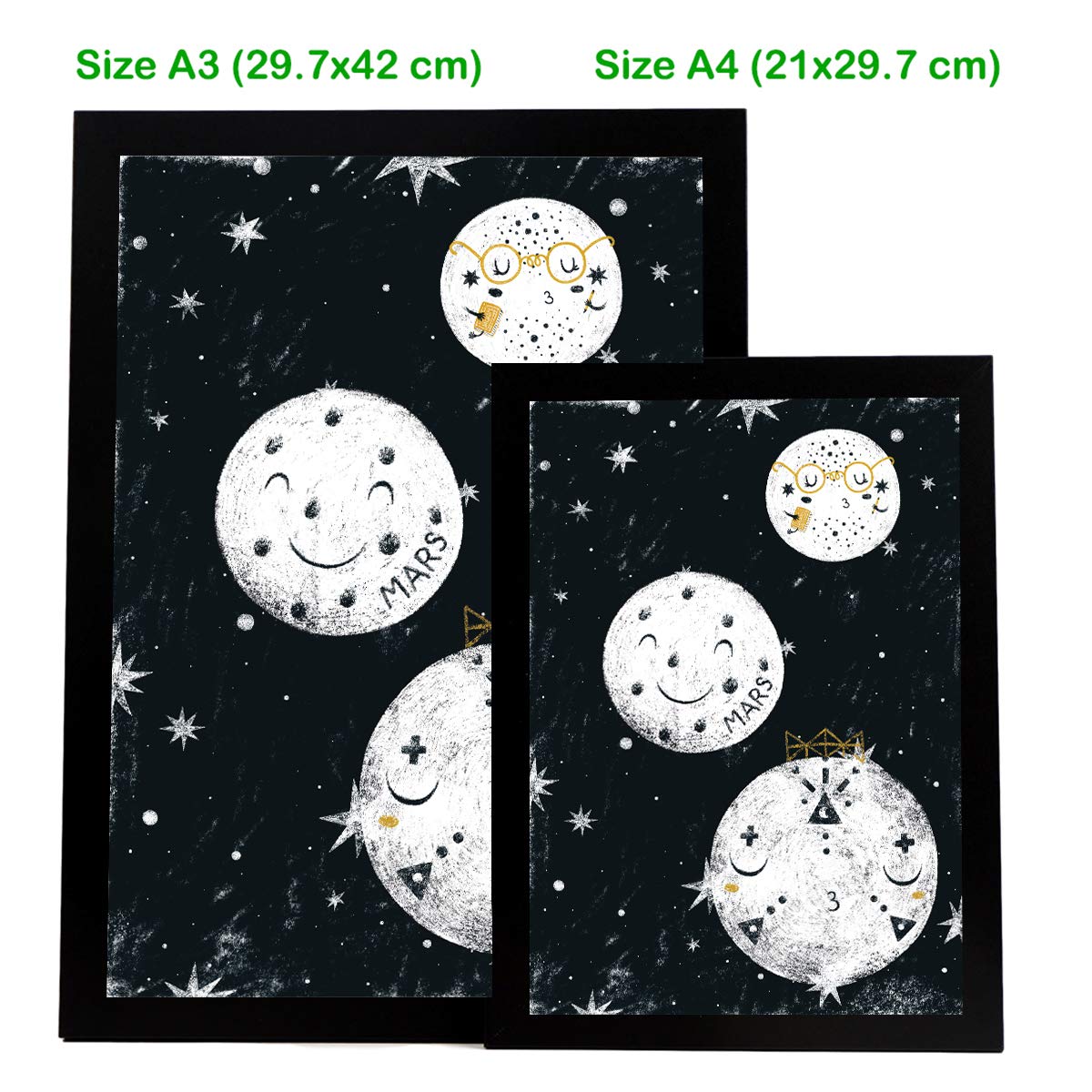 Nacnic Set of 3 posters for children and children's room Scandinavian style and size planets A3Lunas unframed - Image 4