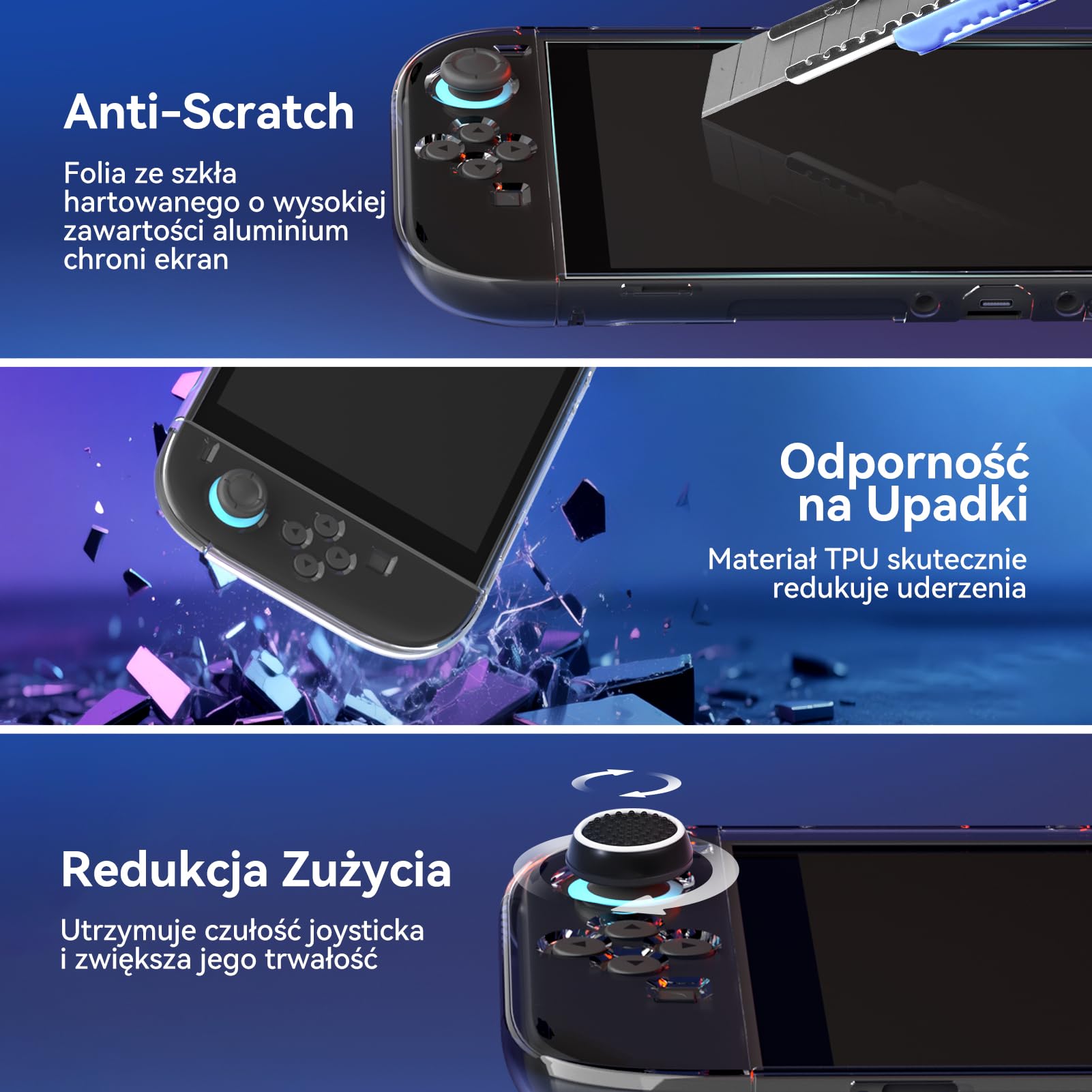 Etui do Nintendo Switch 2 2025, Wstrząsoodporne TPU, Przezroczyste, z Dokowaniem, 2 Szkła Ochronne, 2 Nakładki na Gałki (Ulepszone)