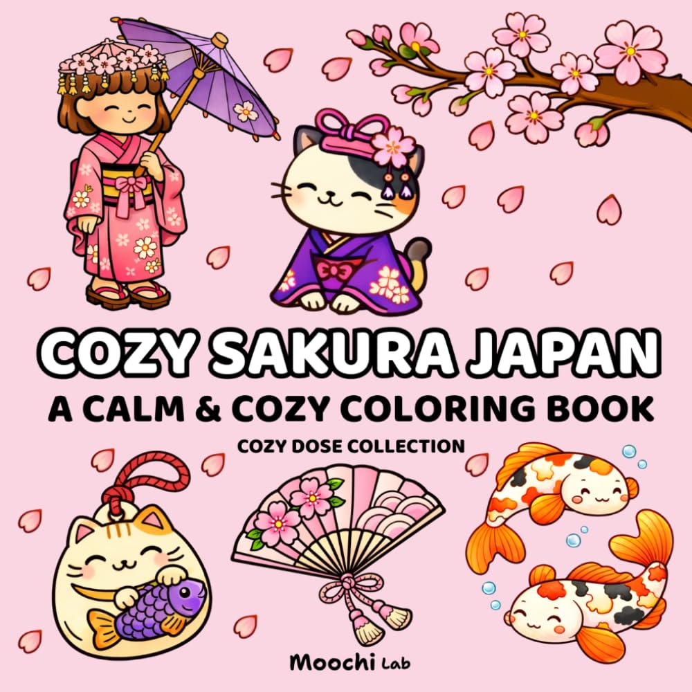 Cozy Sakura Japan Coloring Book: Bold and Easy Cozy Coloring Pages for Adults and Teens | Calming, Relaxing Kawaii Japan Hygge-Inspired Aesthetic Designs (Cozy Dose Collection)