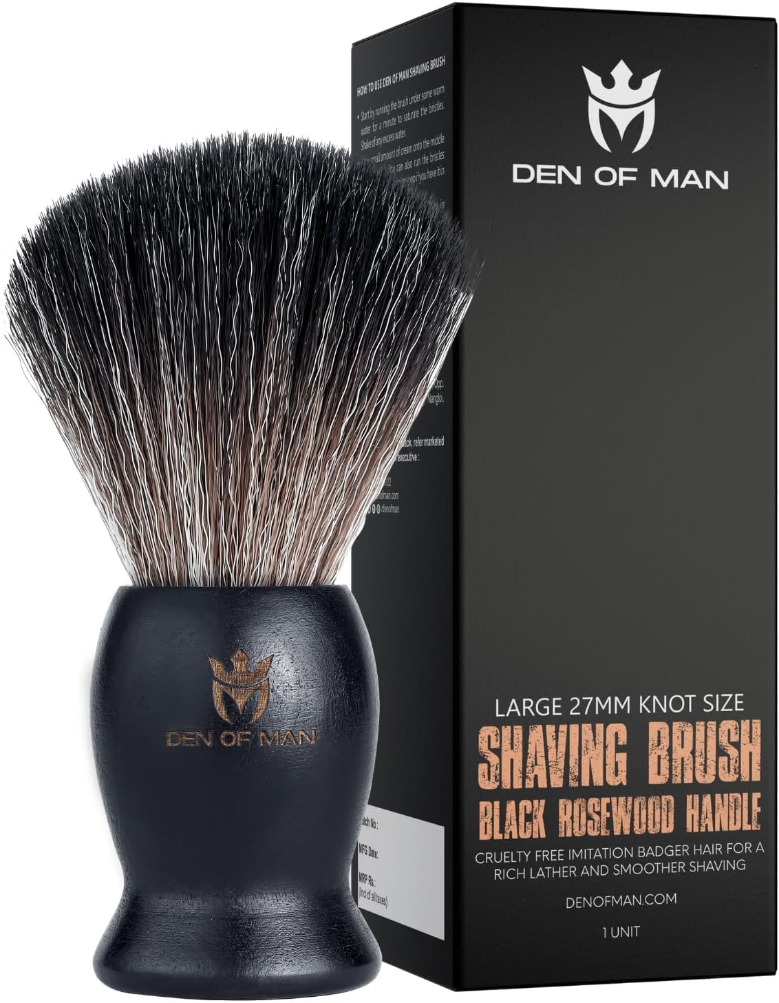 Shaving Brush for Men with 27mm Knot | Cruelty-Free Imitation Badger Bristles | Rosewood Handle Shaving Cream Brush for Smooth Application | Premium Shaving Brush Essential