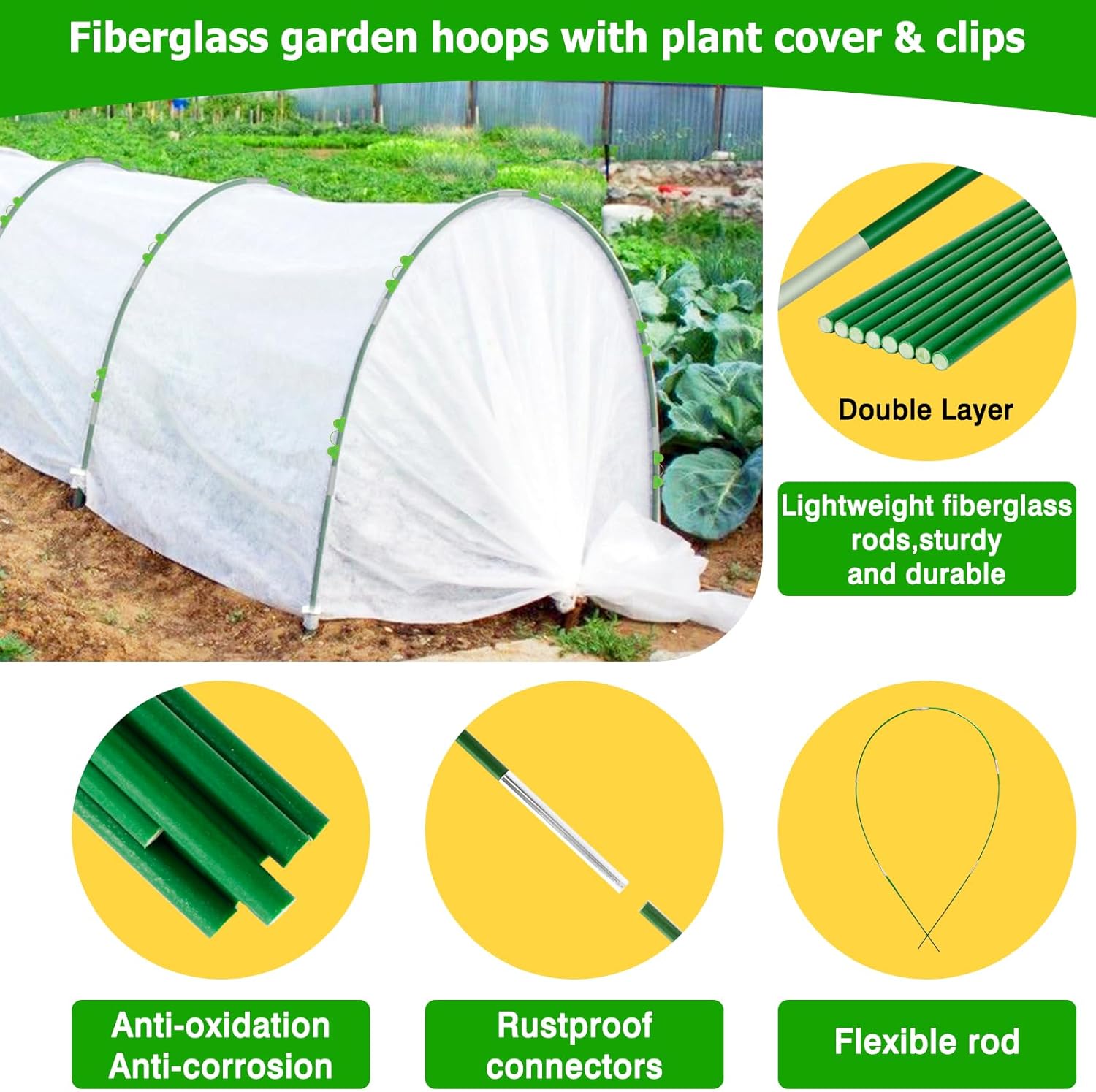 Plant Cover Freeze Protection 10x33ft Garden Hoops Kit for Winter, Fabric Floating Row Cover Frost Cloth Outdoor Plant Blanket for Frost Snow Protection, Greenhouse Garden Tunnel Hoops for Raised Beds - Image 5