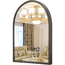 Arched Mirror for Wall, 26"x18" Brass Arch Bathroom Vanity Mirror, Retro Metal Beaded Frame Decorative Mirror for Vanity Accent Bedroom Dressing Room Entryway