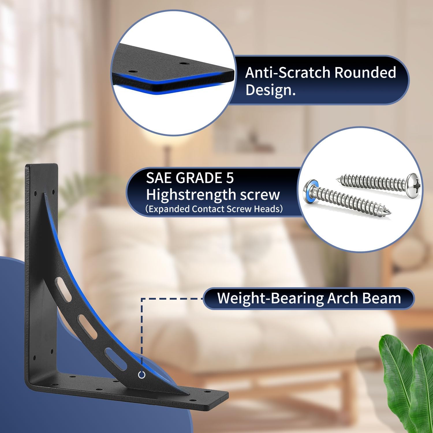 6x5 Inch Heavy Duty Shelf Brackets, Premium Alloy Metal Mantel Brackets (2 Pack) for Fireplace Mantel & Countertop Support