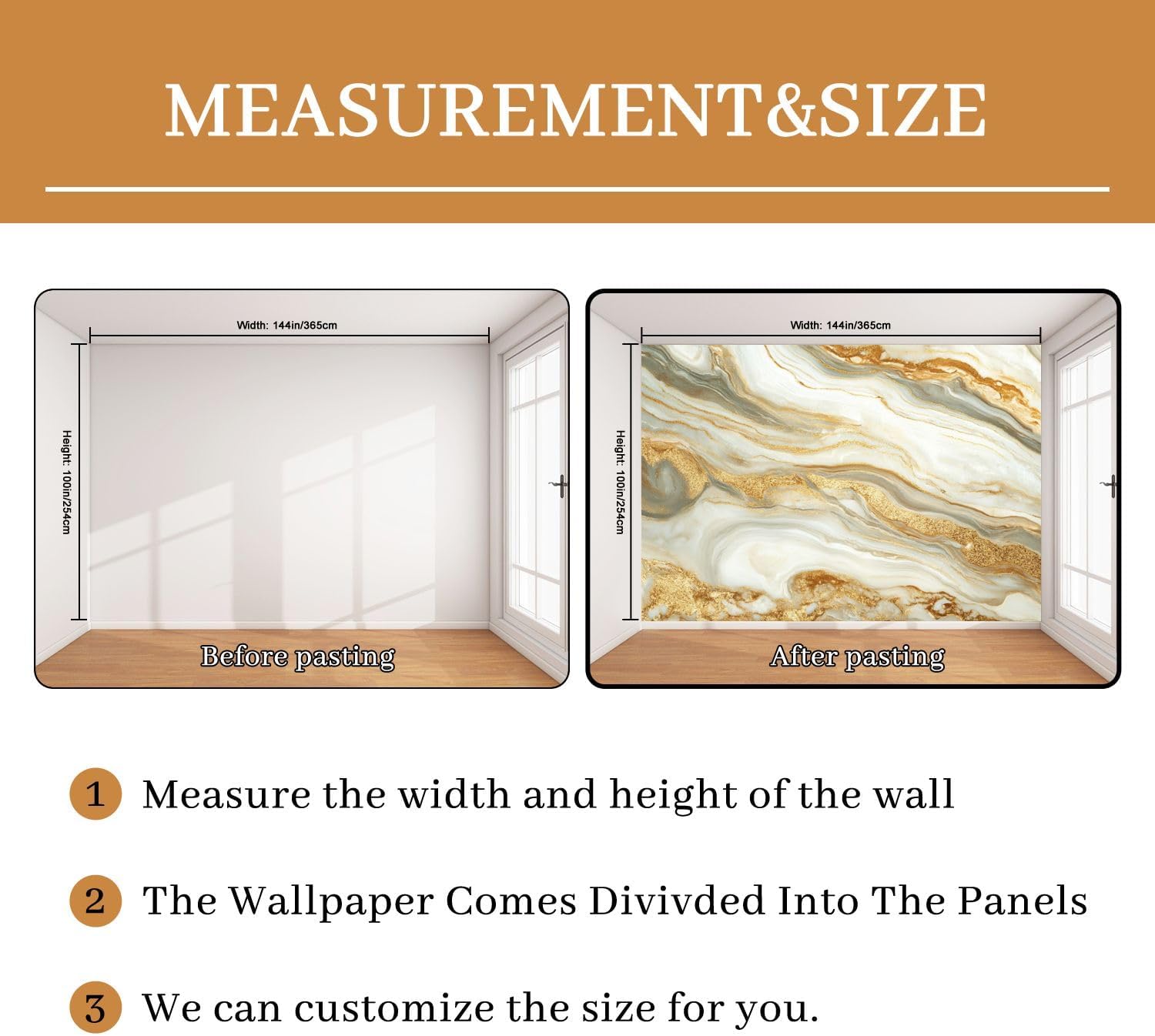 Gold Veins Swirling Wall Mural Gold Veins Marble Wallpaper Swirls Texture Peel & Stick Wallpaper Removable Self-Adhesive Large Wall Sticker Wall Decor for Bedroom Living Room Nursery 100"x144"