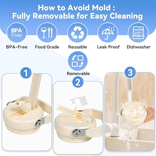 Miniatura 5 de Tapa abatible con popote para Stanley de 30 y 20 onzas, repuesto superior a prueba de fugas con asa para Stanley Quencher y ProTour de 30 y 20