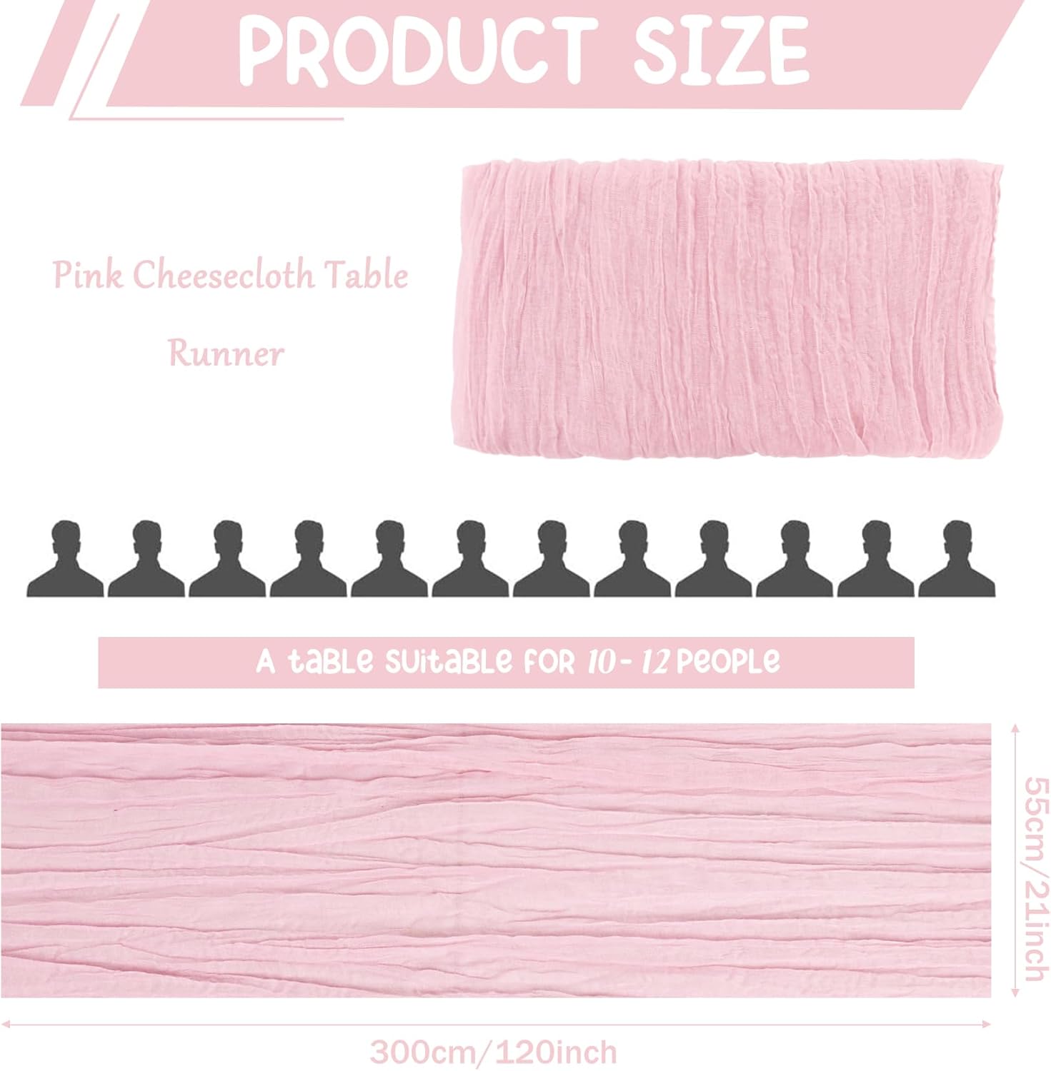 4 Pack 120 Inch Pink Cheesecloth Table Runner Boho Rustic Gauze Sheer Romantic 10 FT Long Cheese Cloth Table Runner for Bridal Baby Shower Wedding Party Birthday Holiday Home Easter Decor - Image 2