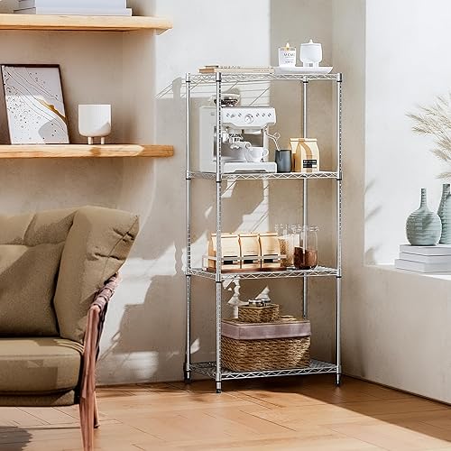 Miniatura 2 de IZEUK Estantes de almacenamiento de metal cromado de 4 niveles, organizador de estantería de alambre ajustable para cocina, baño, hogar, 1000