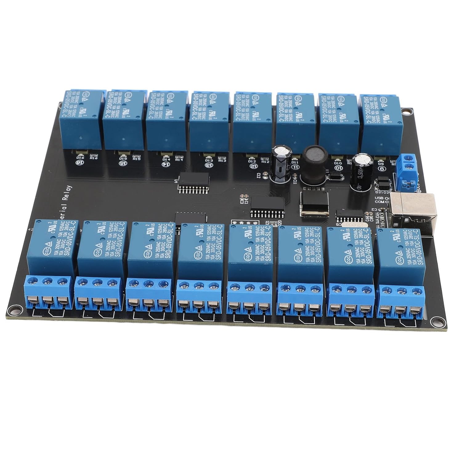 Relay Module, 16 Channel Low Level Trigger USB Control SPDT Expansion Board, Relay Control Module with Optocoupler for 7-38V Automation Home and Industrial Projects