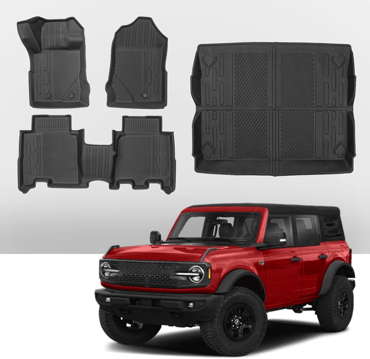 Mabett Floor Mats and Cargo Liner for Ford Bronco Accessories 2021 2022 2023 4-Door Interior Covers Protector Black