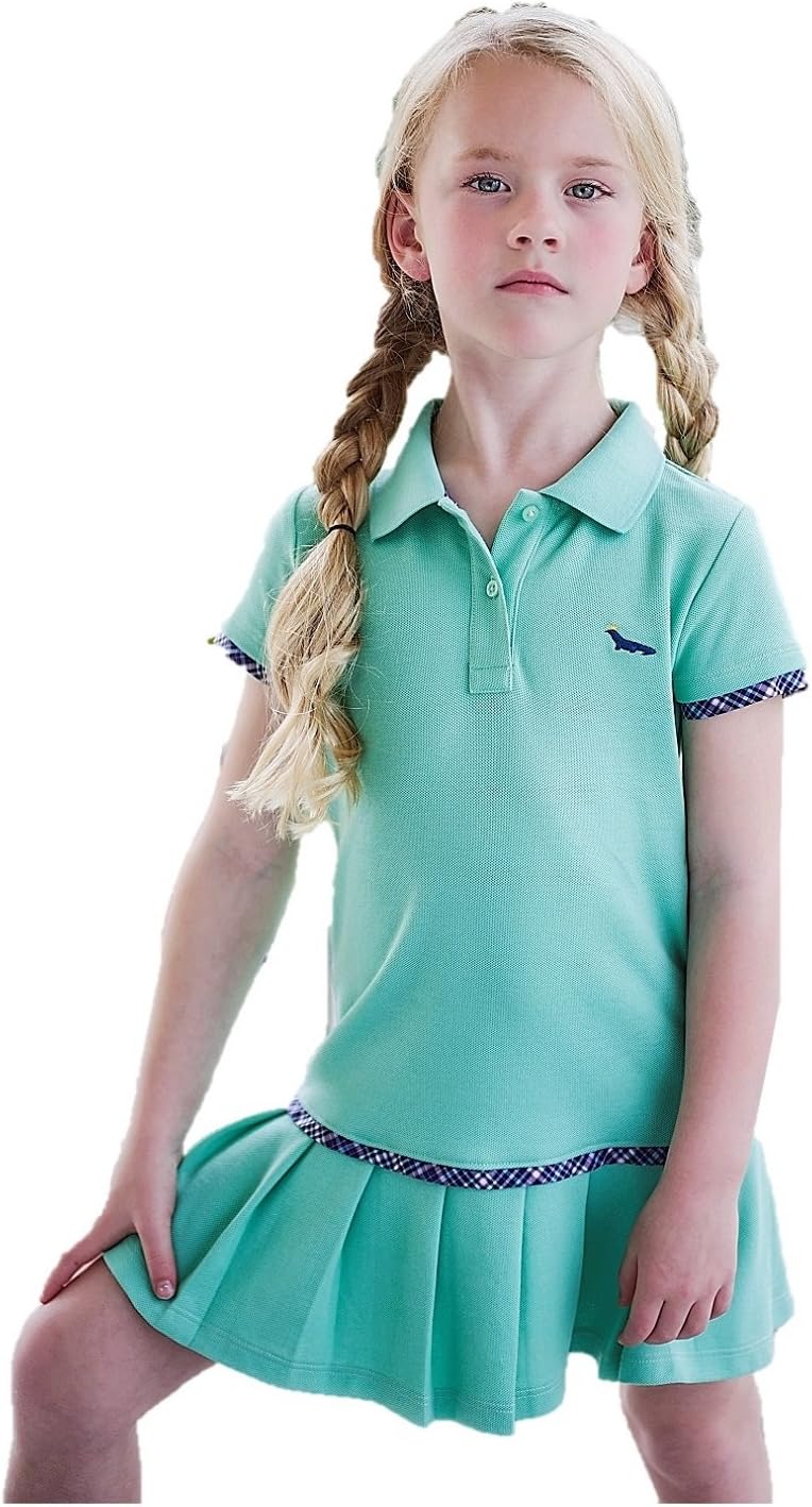 DakomodaToddler Girls' Mint Green Polo Dress - 100% Pima Cotton Pleated Tennis Dress