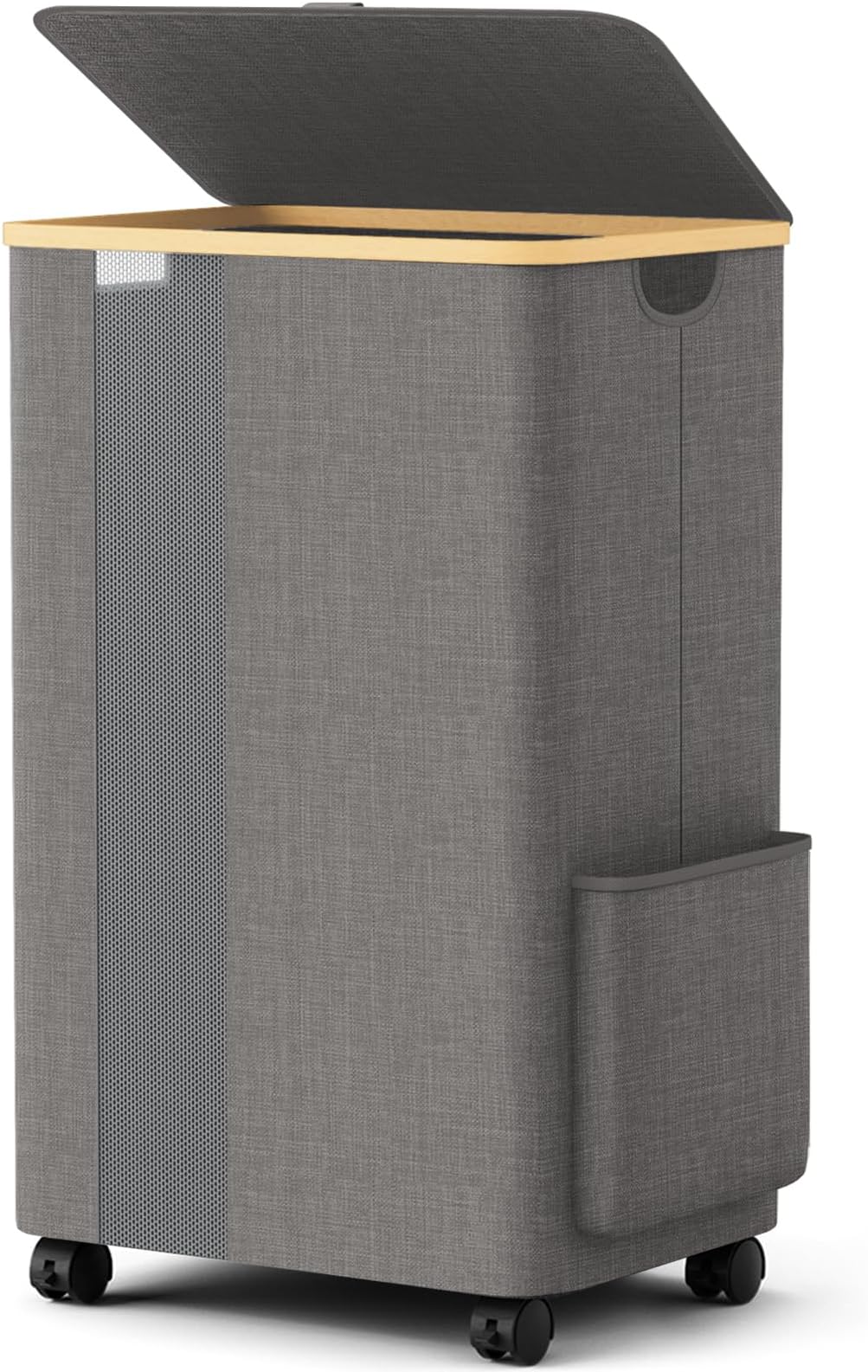 BlissTotes Laundry Basket Laundry Hamper with Lid, Collapsible Laundry Hampers, Laundry Bin, Clothes Hamper Basket with Internal Support & Wheels & Handles for Bathroom, Bedroom (100L, Khaki)