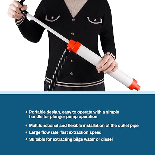 Miniatura 6 de Bomba de sentina manual para barcos, kayak, canoa, bomba de agua manual  Bomba de sifón, bailer, kayak, barco con manguera, portátil, 20 galones por