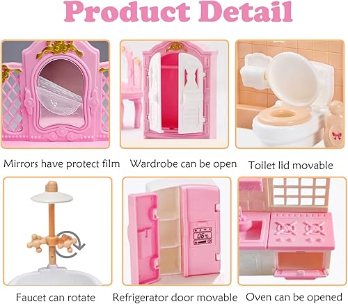 Miniatura 12 de Juego de 35 piezas de accesorios de muebles para casa de muñecas, muebles para casa de muñecas pequeña, muebles en miniatura, accesorios para casa