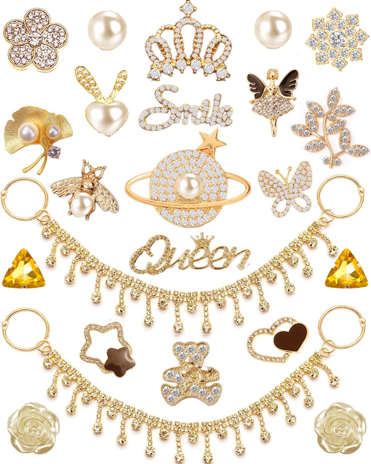 24Pcs Bling Shoe Charms Designer Decoration Rhinestone Chain Pearl Gems Rhinestone Luxury Accessories for Women Girls Party Favors Birthday Gifts