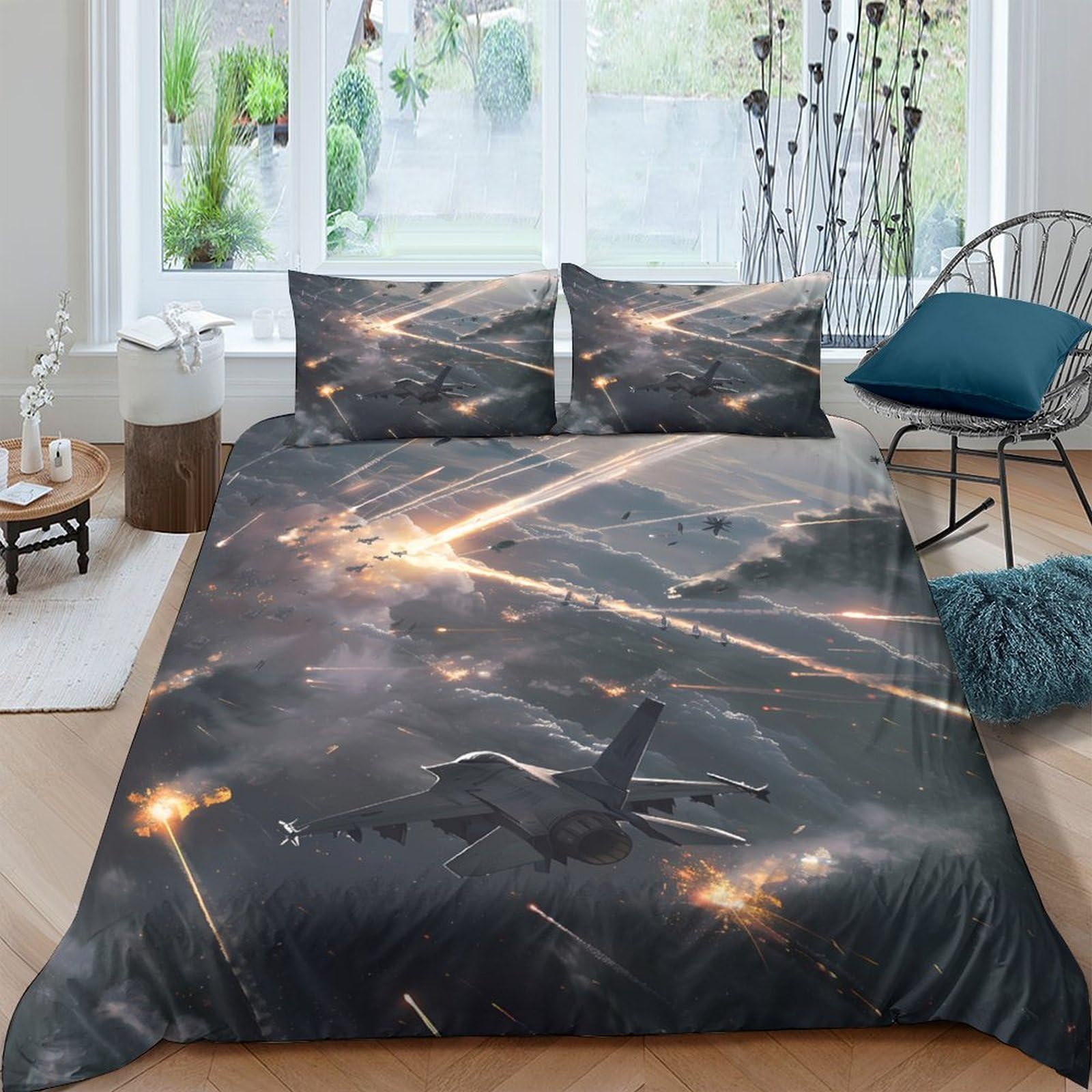 Ctjqhvkz Style-5 3D Printed Battlefield Night Fitted Sheet Microfiber Anti-Slip Protective War Scene Mattress Cover For Bedroom Dorm Decor Single（135X200cm）