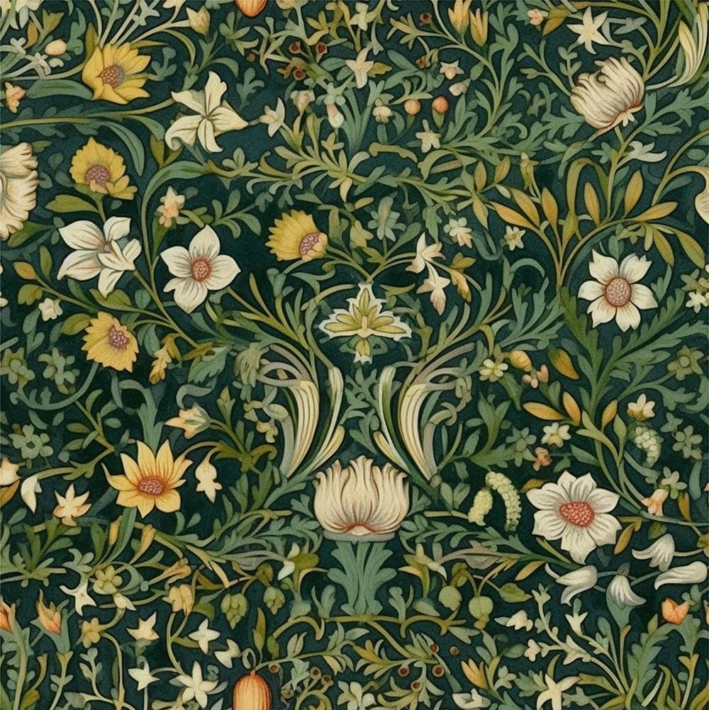 REDAMANCY White William Morris Yellow Flower Vintage Damask Green Leaf Plants Peel and Stick Wallpaper Stick on Contact Paper Vintage Wall Paper Easy Peel Off for nightstand Drawer Cabinet Renter