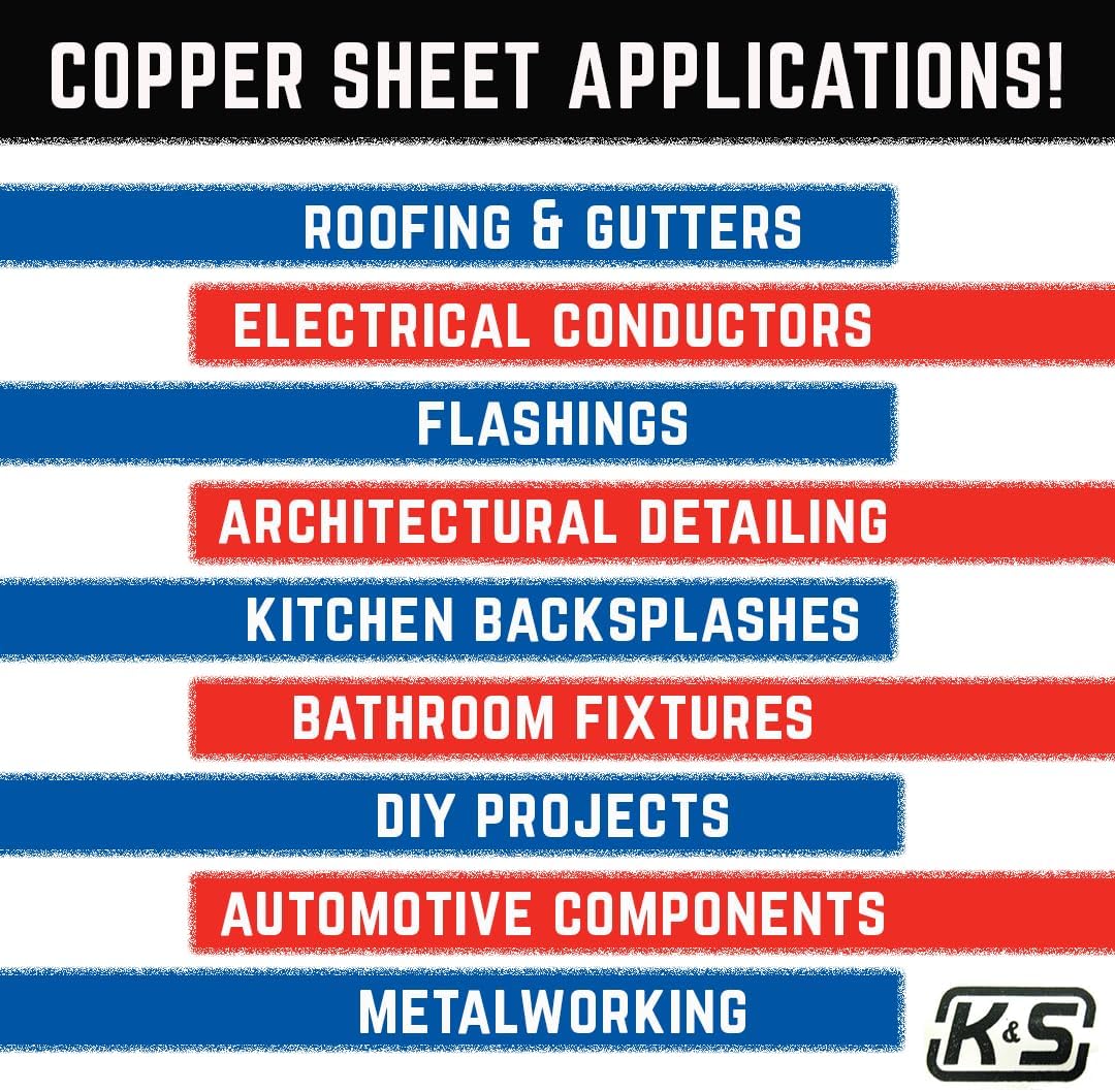 K&S Precision Metals Copper Sheet 6540 – 0.016" Thick X 12" Wide x 18" Long – DIY Projects, Metalworking, Jewelry Making, Décor, Made in USA, 1 Sheet