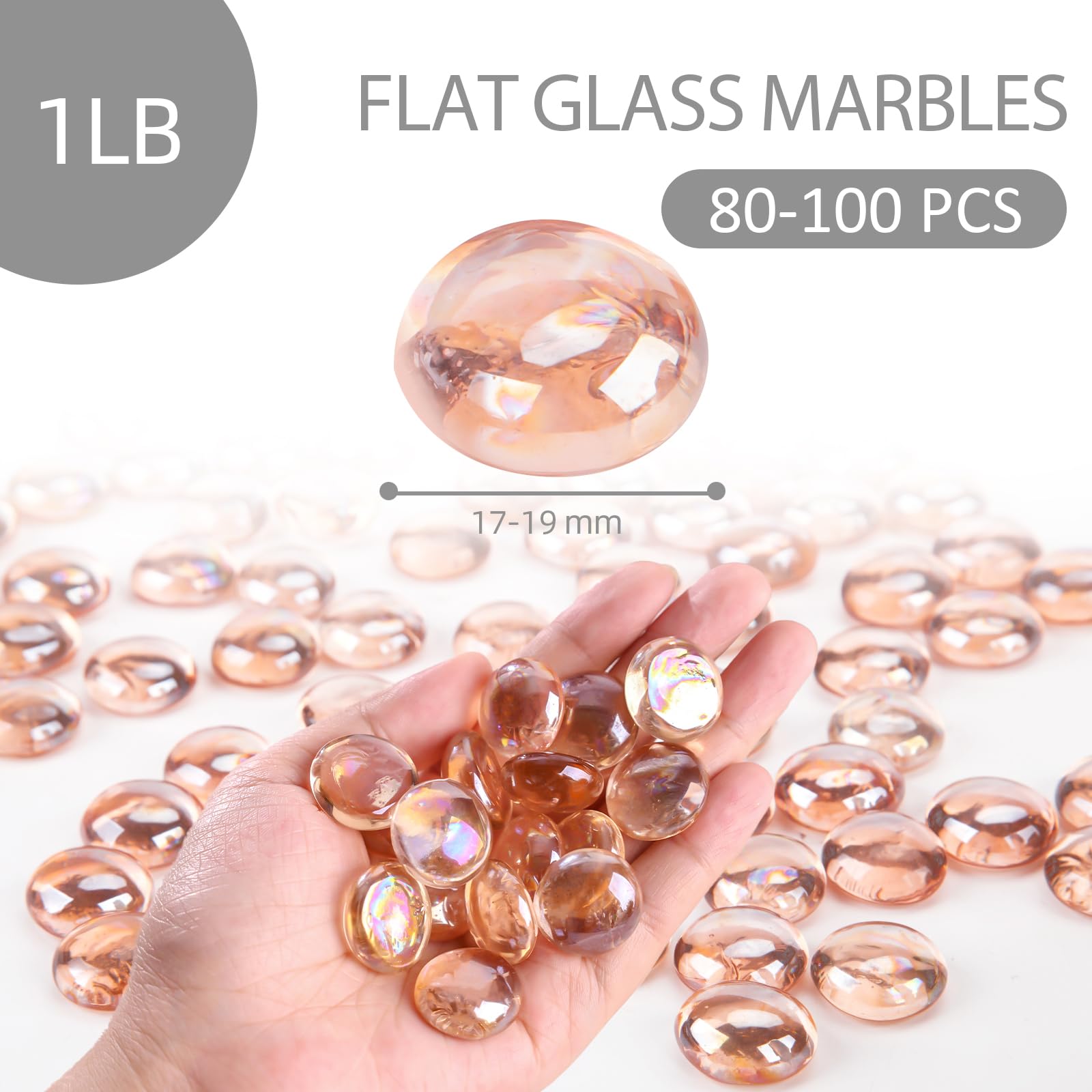VGOODALL Pink Iridescent Flat Glass Pebbles 1LB, 17-19mm Decorative Glass Gems, Vase Fillers, Table Scatter, Aquarium Rocks - Image 2