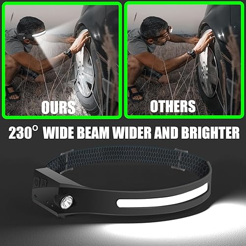Miniatura 5 de The Ultimate Hands-Free Headlamp Paquete de 2 unidades haz de 230 y sensor de movimiento, recargable, resistente a la intemperie, 2 fuentes de luz