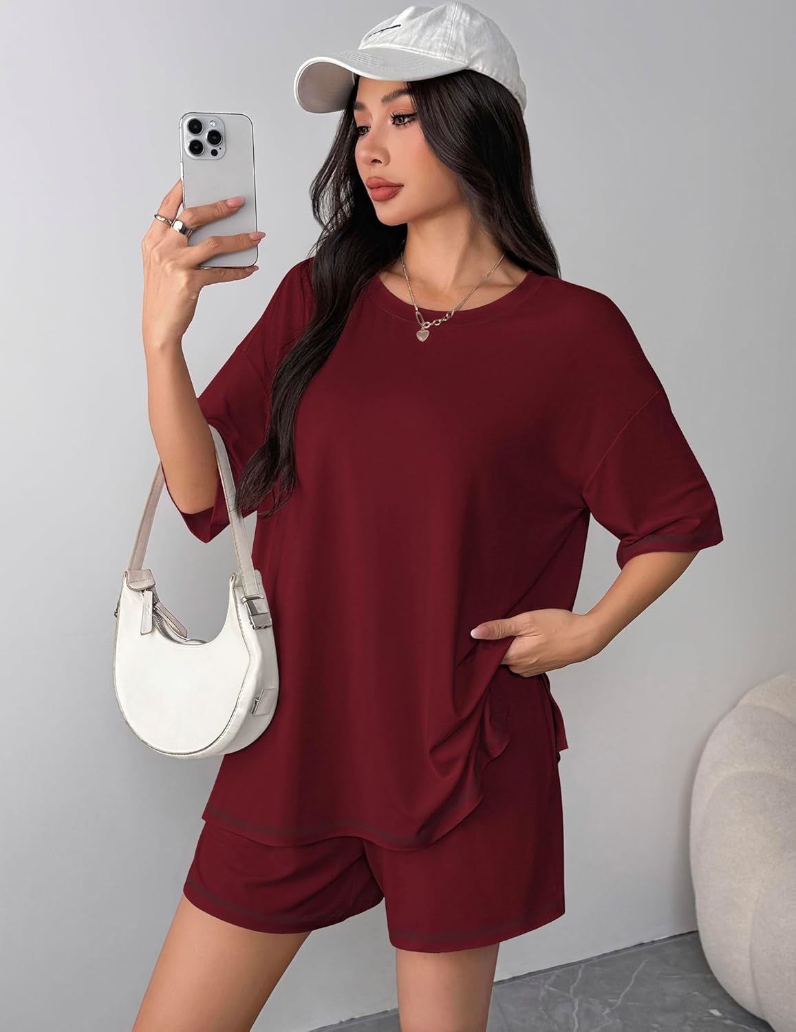 Ekouaer Lounge Sets for Women 2 Piece Shorts Sets Moisture Wicking Casual Summer Short Sleeve Matching Outfits with Pockets - Image 4