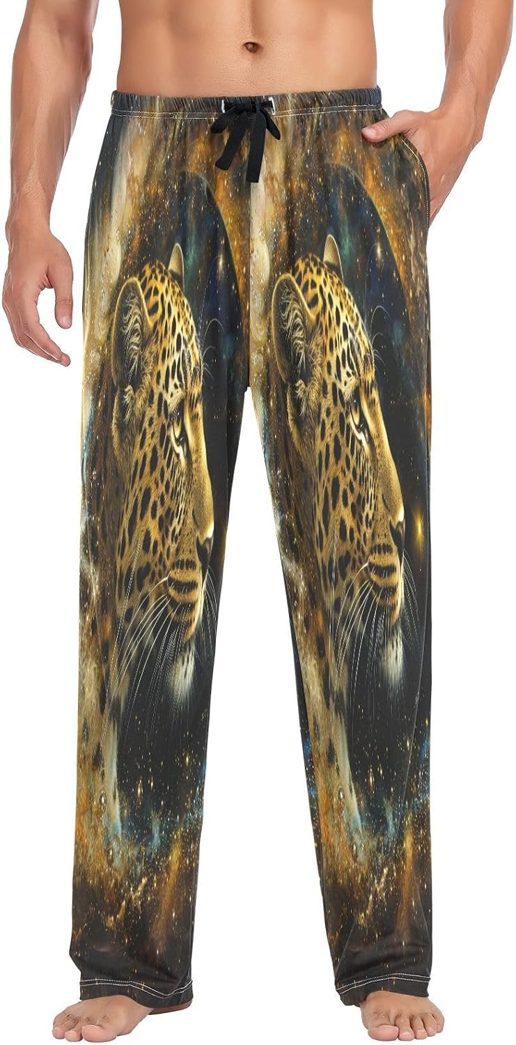 ALAZA Leopard Cheetah Starry Sky Men's Pajama Pants Men Cotton Pajama Bottoms with Pockets, S