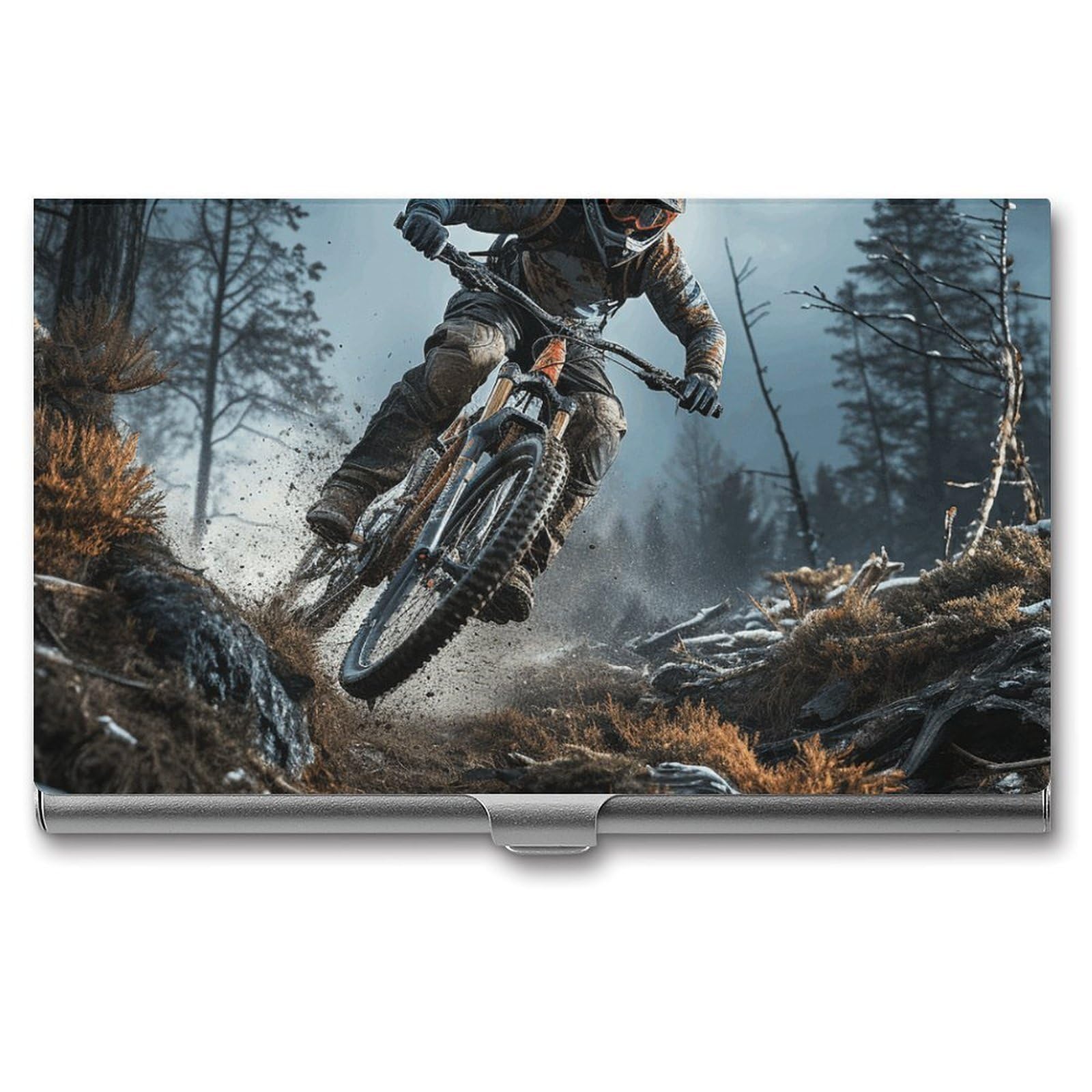 Fekiloot Unisex Silver Mountain Bike Tournament Card Holder Color Business Card Box Magnetic Travel Card Case Wallet Portable Business Card Carrier Suitable For Business Professionals Office