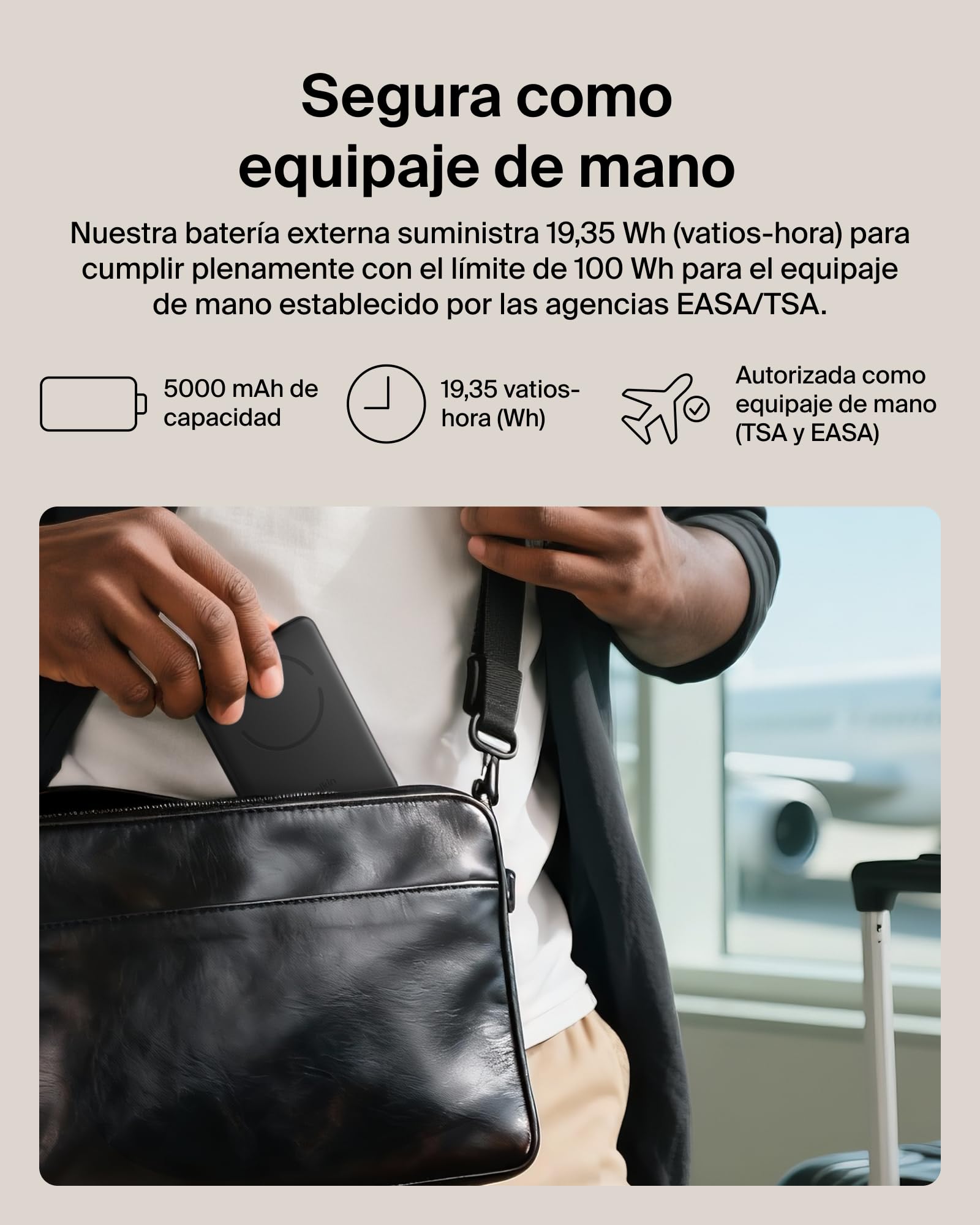 Belkin BoostCharge Batería Externa 5000 mAh con Anillo Magnético - Negro | Power Bank 5000 mAh, Anillo Magnético para Accesorios, 1 Puerto USB-C, Precargada y con Cable, Batería Portátil Inalámbrica