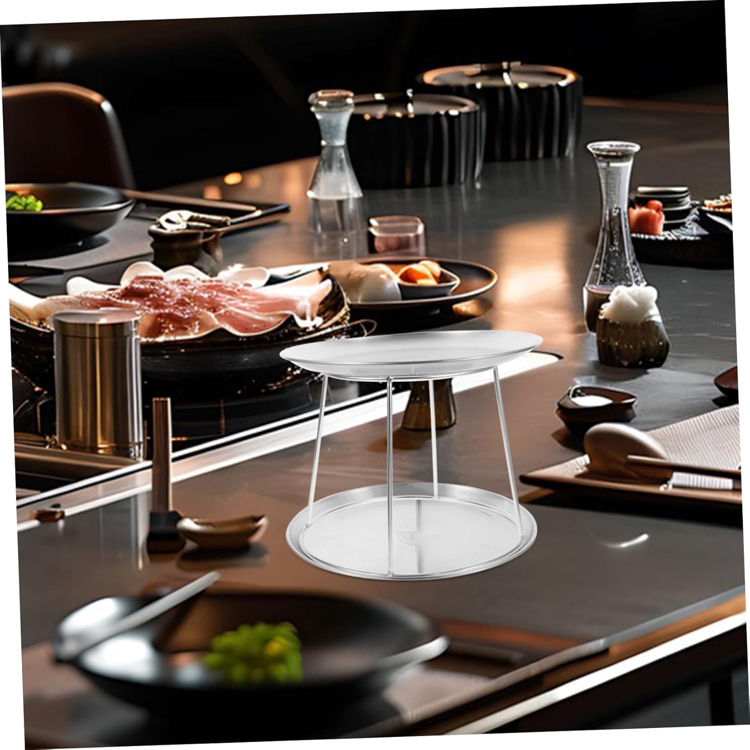 3pcs Food Dish Rack Seafood Serving Tray Rack Stainless Steel Household Pizza Plate Stand Buffet Serving Tray