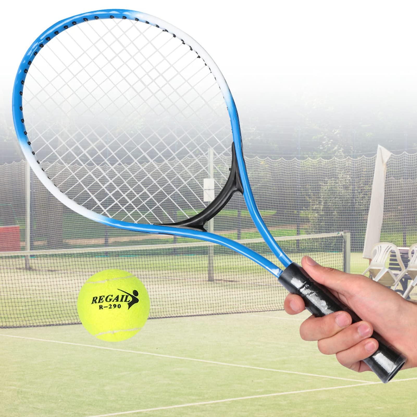 Yallmie Junior Tennis Racquet, Kids Tennis Set With Carry Bag Beginner Rackets, Ball Included, Outdoor Recreational Sport Garden Game (Blue)