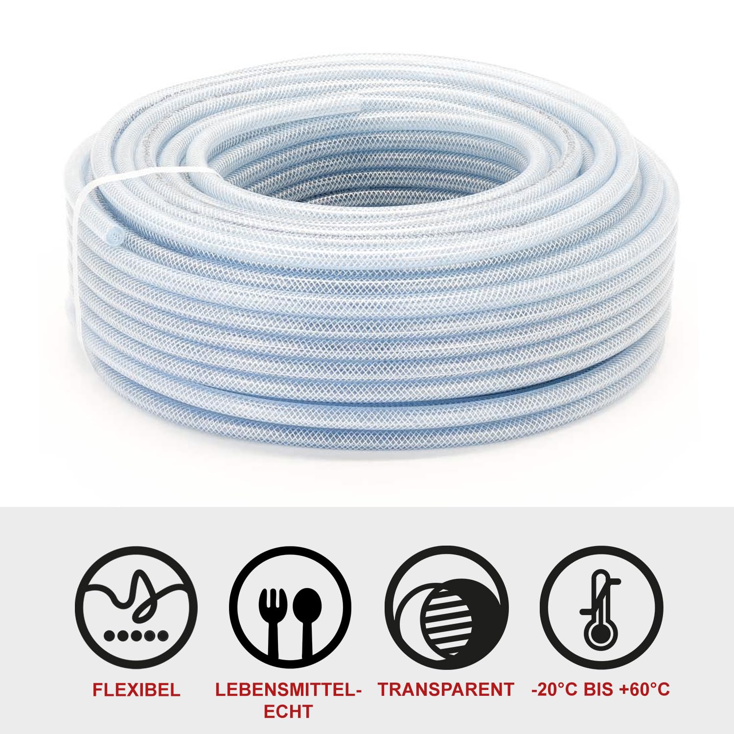 FLEXTUBE TX Ø 8mm x 3mm, 50m de long, Qualité alimentaire, tuyau en PVC pour air comprimé, résistant à l'air, à l'eau, aux huiles conditionnelles et aux produits chimiques