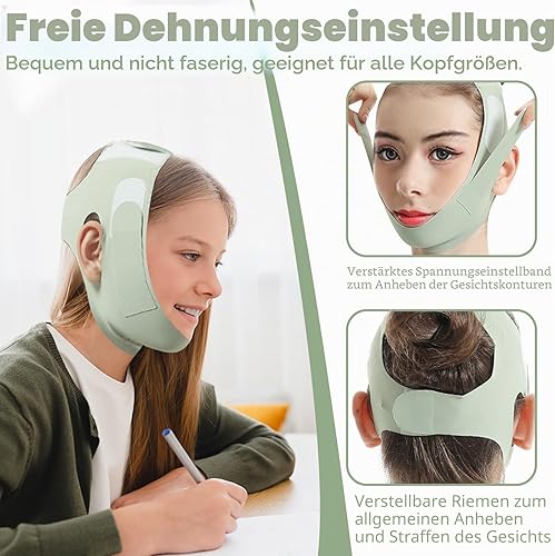 Huakaile Lot de 2 mentonnières respirantes anti-ronflement, sangle de mâchoire réglable, confortable pour dormir, double menton, lifting du visage, pour homme et femme (vert, 2 pièces) - 3