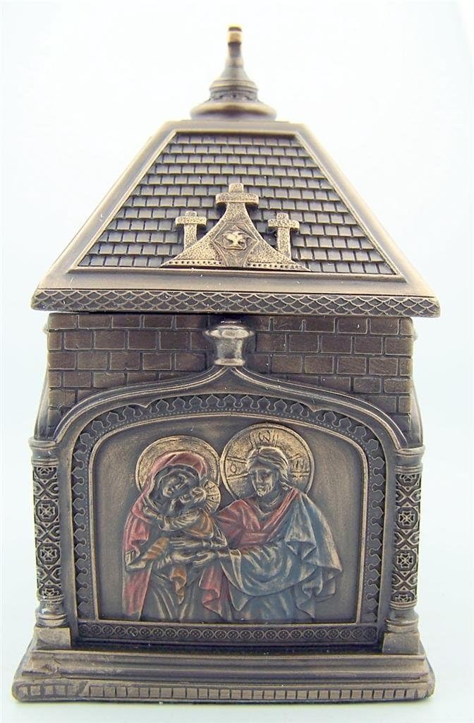 Religious Catholic Gift Cold Cast Bronze 5 7/8 Inch Church Chapel Icon Rosary Keepsake Trinket Box