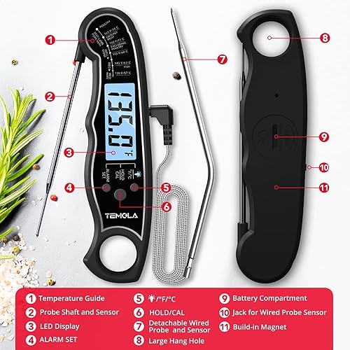 Miniatura 6 de TEMOLA Meat Thermometer, Instant Read Food Thermometer for Cooking, Digital Food Thermometer with LCD Backlight for Candy Fry Grill BBQ Liquids