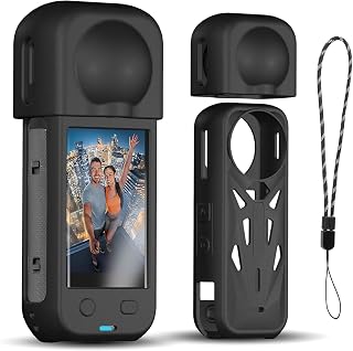 Insta360 X5对应硅胶套壳,附带软镜头盖保护装置Insta360 X5对应配件全包围保护套(附带腕带)、耐冲击、精密贴合、充电端口访问(黑色)