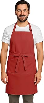 Apron for Men Women Chef Cooking Restaurants Gardening Workshop, Barbers with Adjustable Strap and Two Pockets