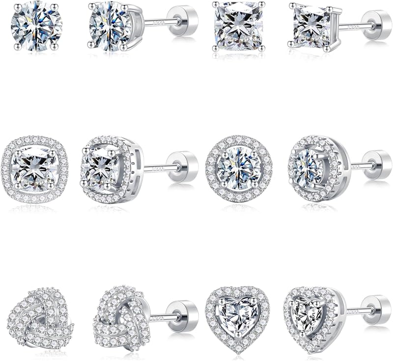 6 Pairs Stud Earrings for Women Girls, Flat Back Earrings Jewelry | Hypoallergenic Earrings Set, Cubic Zirconia Earrings Stack, Women Teen Girls Jewelry Gifts