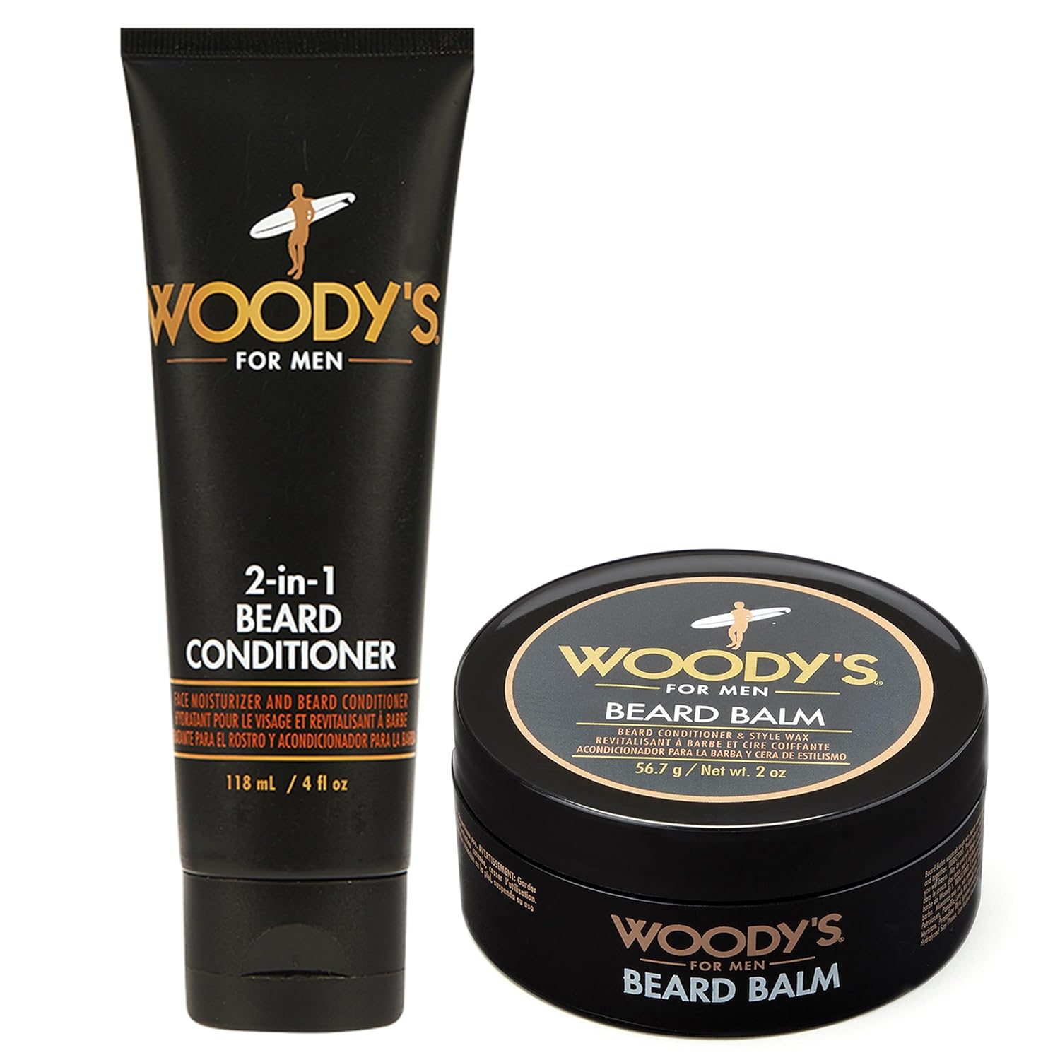 Woody’s 2-in-1 Beard Conditioner and Beard Balm Set, 4 fl oz Conditioner, 2 Oz Balm, with Vitamin E, Panthenol, Coconut Oil, Beeswax