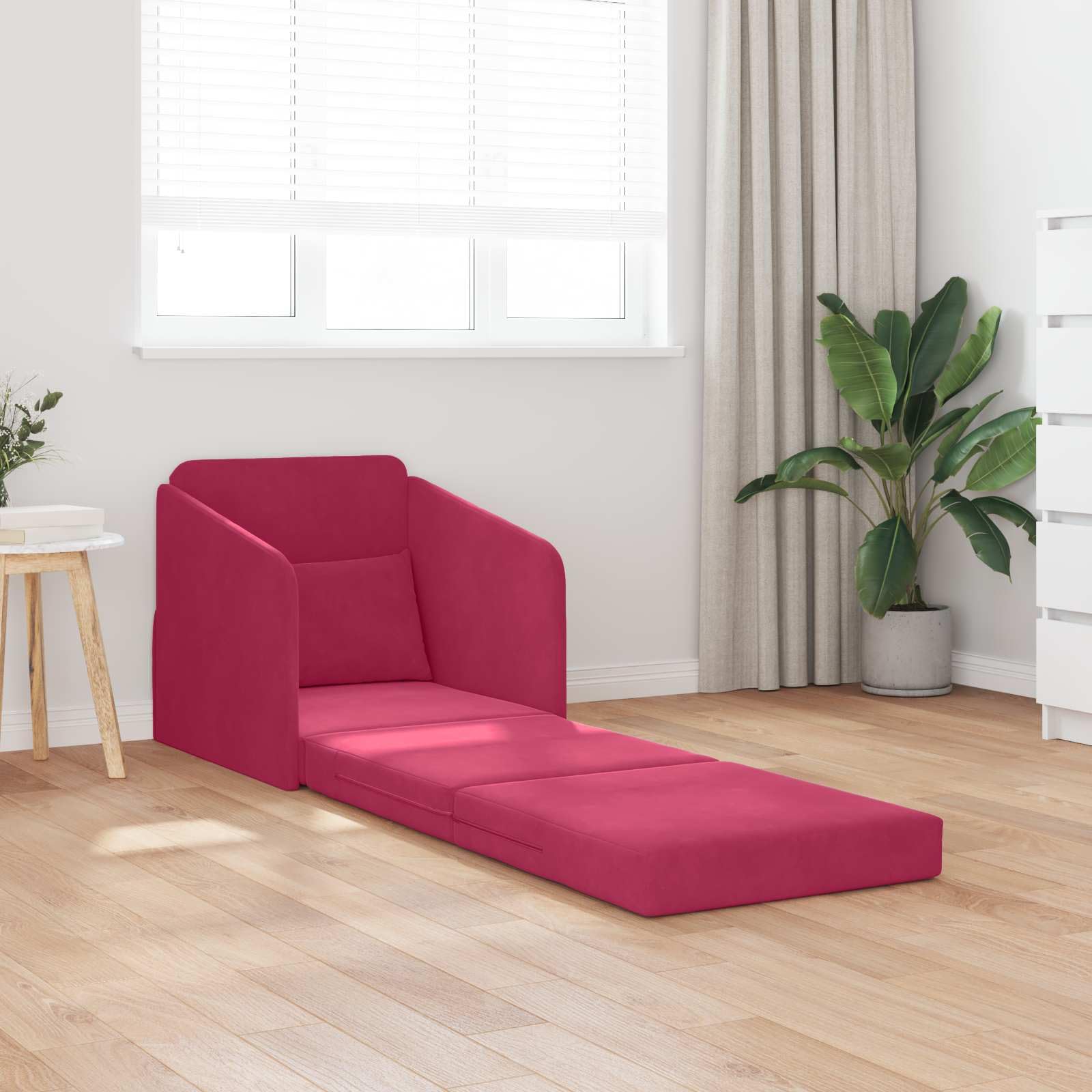 Canapé-lit en velours rouge vin 65 x 80 x 83 cm avec coussin et accoudoir, meuble rembourré polyvalent pour salon, chambre d'amis, bureau, idéal pour s'asseoir, se coucher, se détendre et