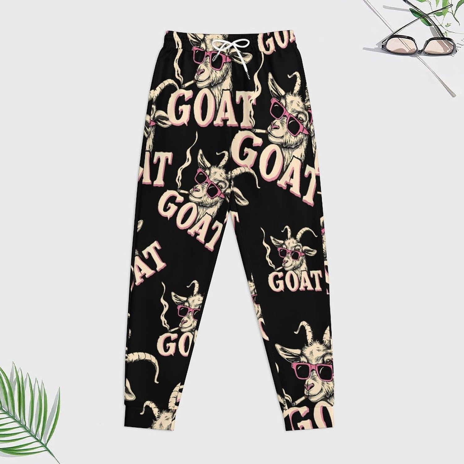 Rock Goat Cool Glasses Sweatshirts for Men Two Piece Casual Hoodie Tracksuit Jogger Pants