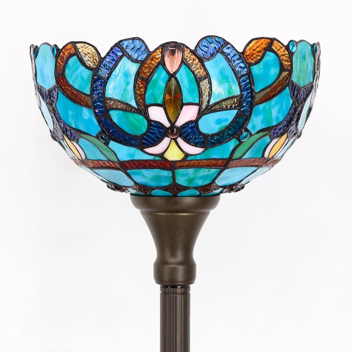 Tiffany Floor Lamp Torchiere Stained Glass Torch Lamp 12X12X67 Inch Antique Standing Corner Light (Green Brown Jewelry Baroque)