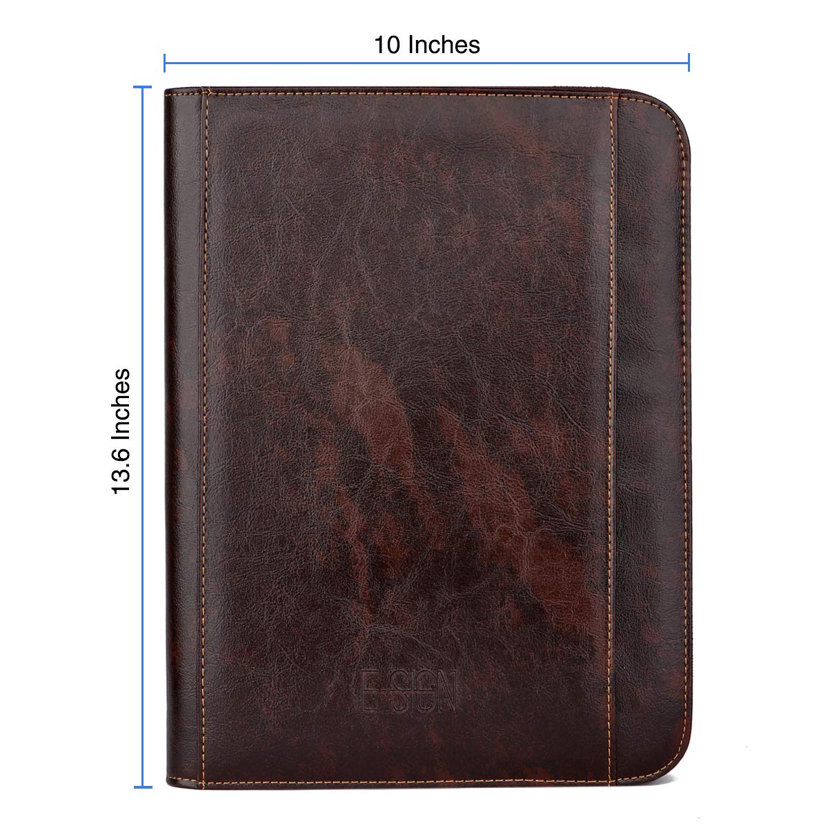 Porte-documents professionnel en similicuir avec calculatrice et bloc-notes Fermeture Éclair Intérieur pour tablette 10,1" marron foncé