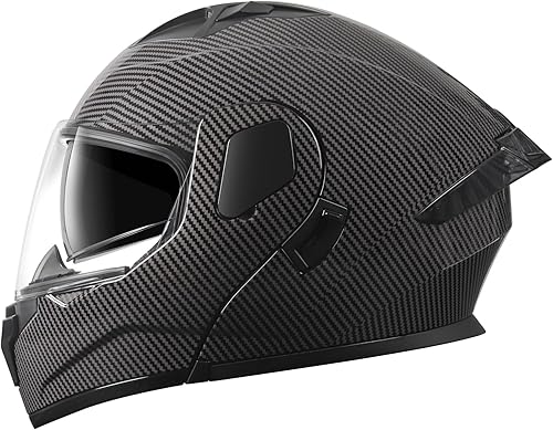 Miniatura 5 de SPARK Casco modular con visera doble abatible para motocicleta, aprobado por DOT, de cara completa para adultos, hombres y mujeres (fibra de