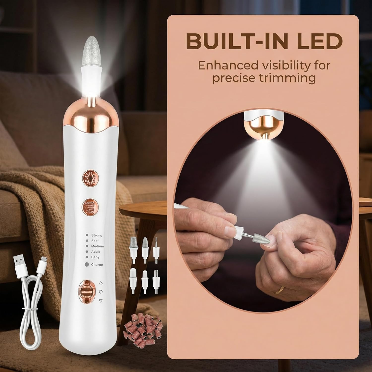 9in1 Electric Toenail Clippers, Electric Nail Clippers for Seniors, Easy to Use 5 Speed Adjustable Electric Nail Care Tool, for Filing Thick Nails and Calluses, Unisex for All Ages