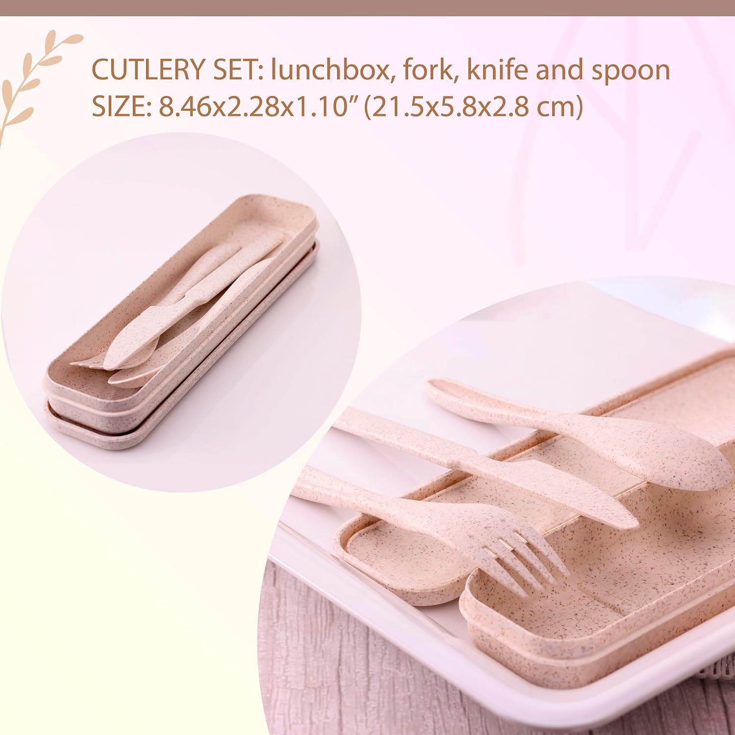 Wheat Straw Travel Utensils Set with Case - Kids Cutlery Set - BPA Free Portable Silverware for Lunch Box - Fork Spoon Knife Set with Case - Eco Friendly - Reusable Utensils