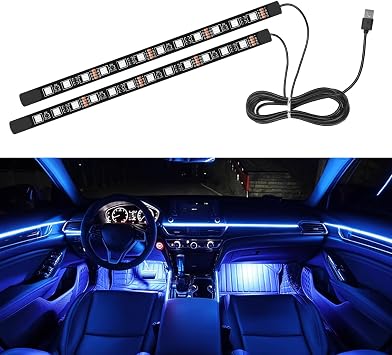 Interior Car Light, LED Ambient Lighting Strip Light Neon Atmosphere Lights, 12V USB Port Auto Under Dash Floor Ambient Night Light Decorative Lamp USB+Blue