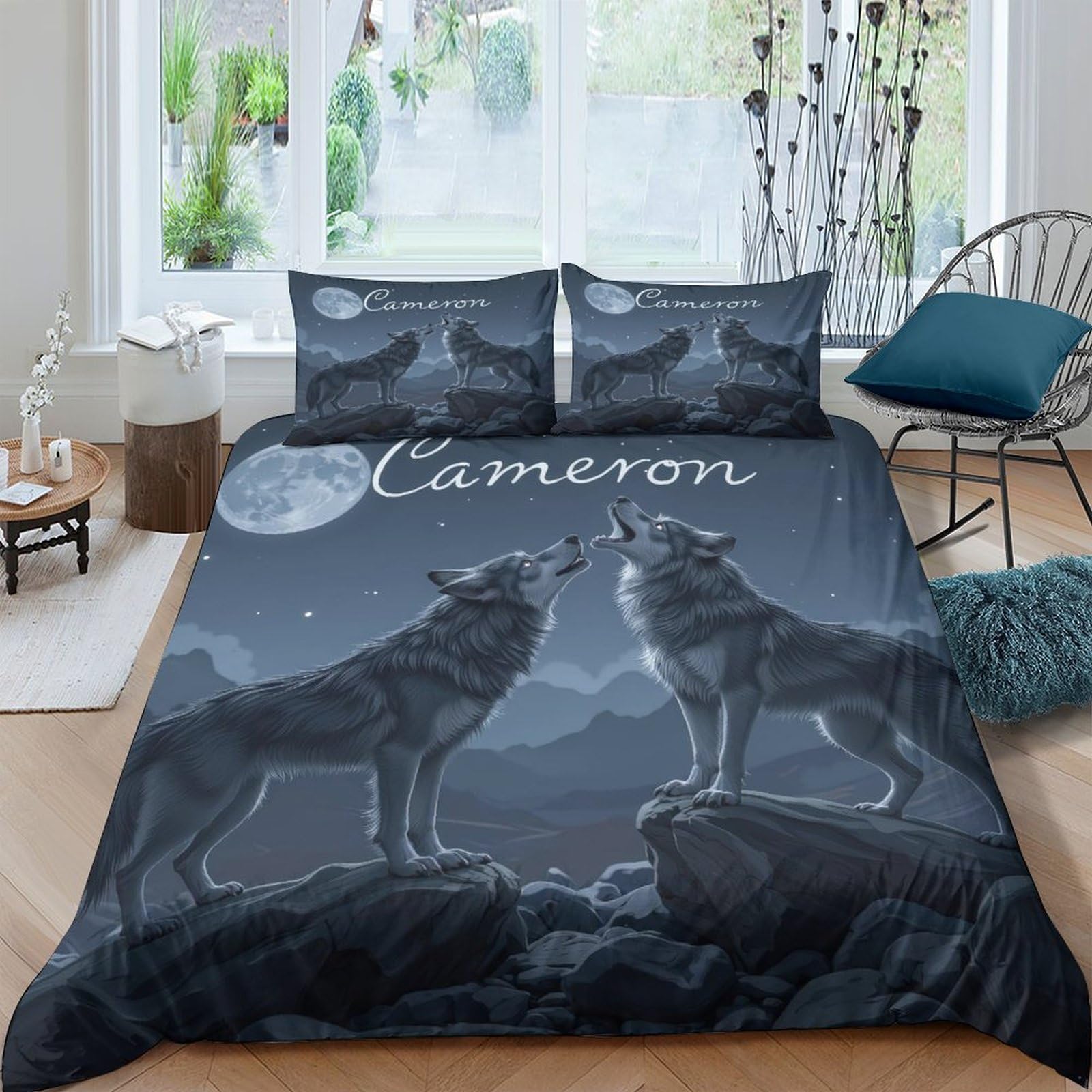 Ctjqhvkz Style-5 3D Printed Moon Howling Wolf Fitted Sheet Microfiber Soft Grey Mountain Bed Cover For Bedroom Dorm Decor Single（135X200cm）