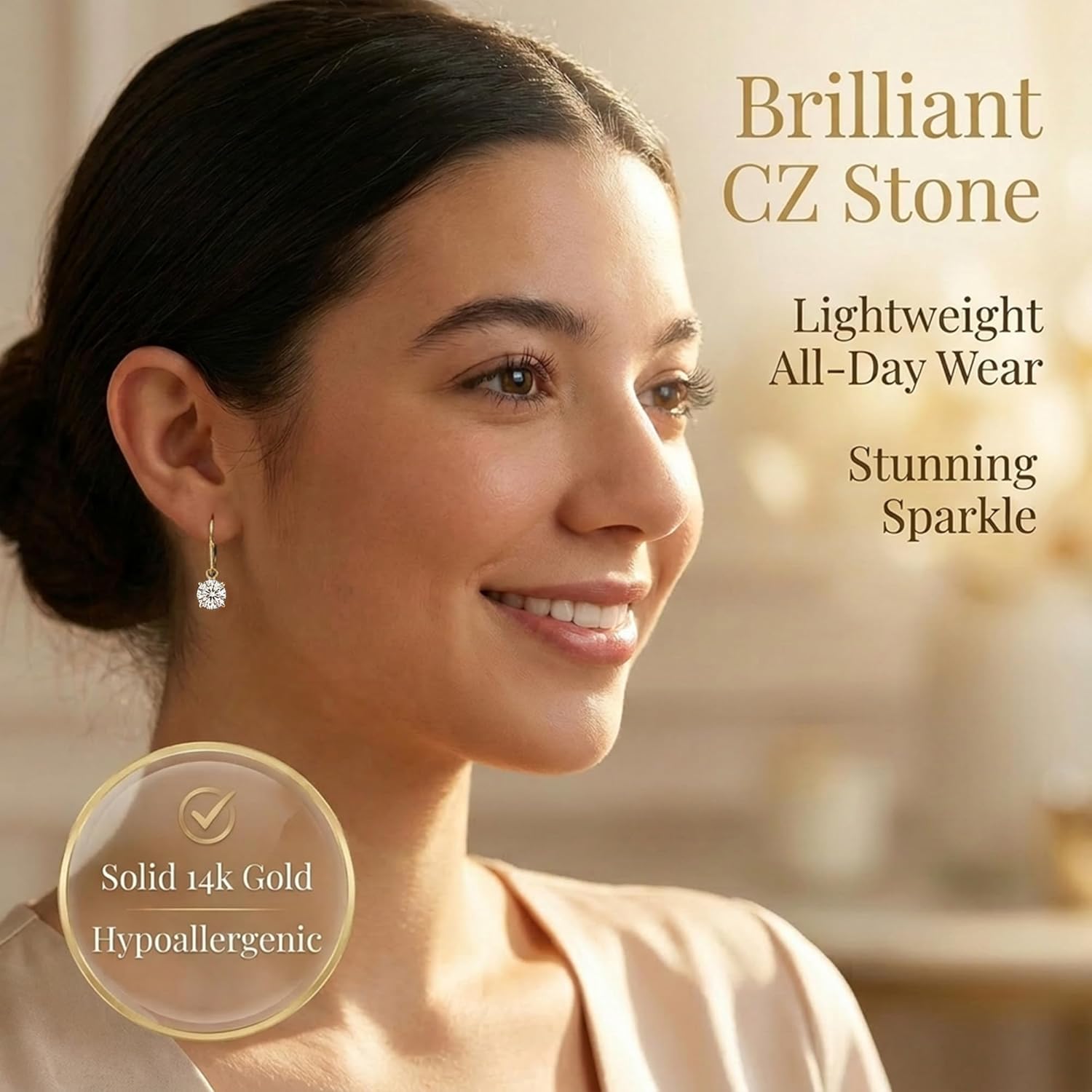 14k Gold Leverback Cubic Zirconia Dangle Earrings | Solid Real White or Yellow Gold Dangle Earrings for Women | 1-8 CT.TW 14k Gold Earrings for Women | CZ Cubic Zirconia Drop Earrings by MAX + STONE