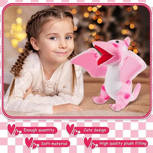 Miniatura 5 de DEEKIN 2 piezas de animales de peluche para el día de San Valentín, dinosaurio de peluche con corazón Kawaii rosa, dinosaurios de peluche para niños